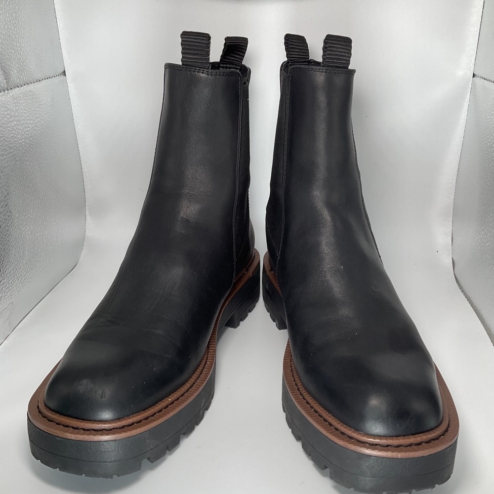 Sam Edelman‎ Black Leather Chelsea Boots Pull Tab Comfort Lugsoles W Size 9.5